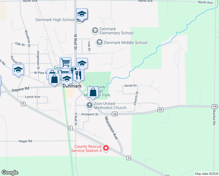 map of restaurants, bars, coffee shops, grocery stores, and more near 446 Grand Ave in Denmark