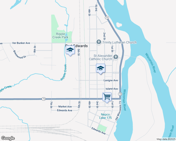 map of restaurants, bars, coffee shops, grocery stores, and more near 811 4th Street in Port Edwards