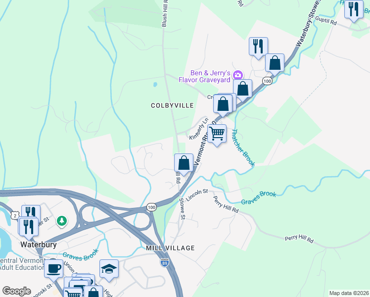 map of restaurants, bars, coffee shops, grocery stores, and more near 169 Blush Hill Road in Washington County