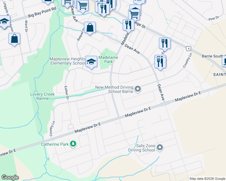 map of restaurants, bars, coffee shops, grocery stores, and more near in Barrie