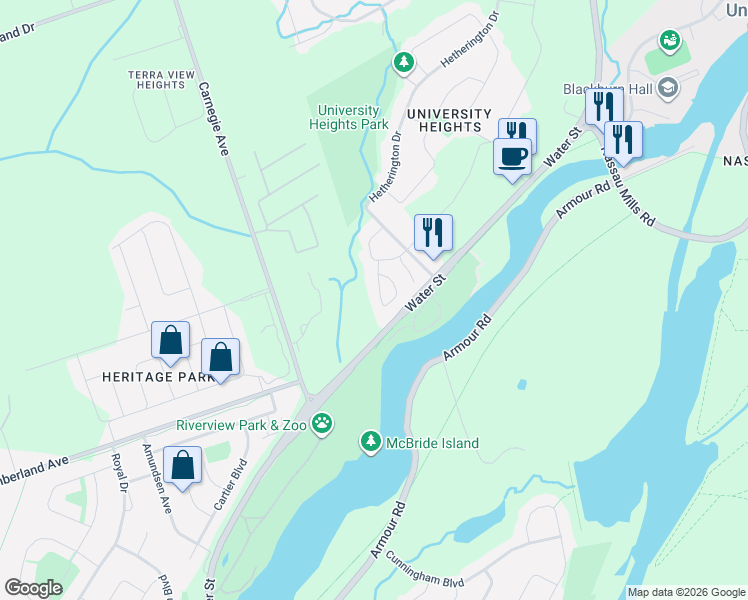 map of restaurants, bars, coffee shops, grocery stores, and more near 36 Champlain Crescent in Peterborough