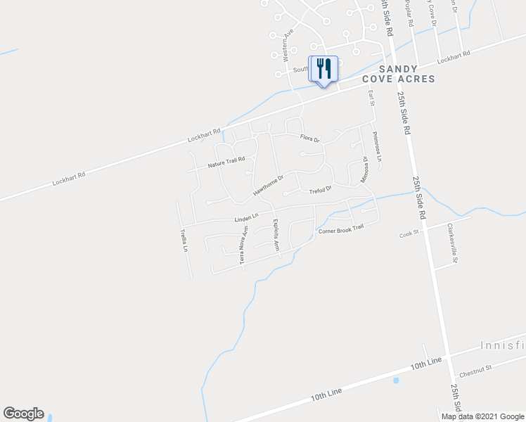 map of restaurants, bars, coffee shops, grocery stores, and more near 58 Linden Lane in Innisfil