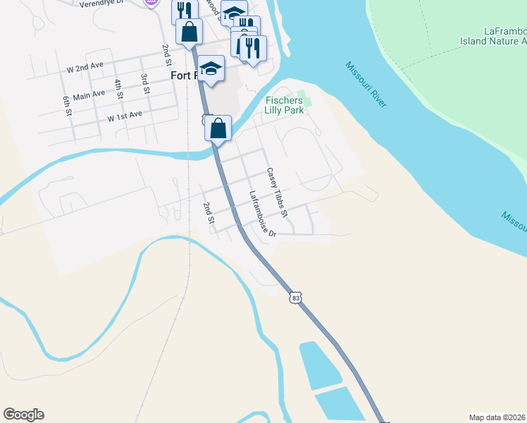map of restaurants, bars, coffee shops, grocery stores, and more near 200-298 East Scotty Philip Avenue in Fort Pierre
