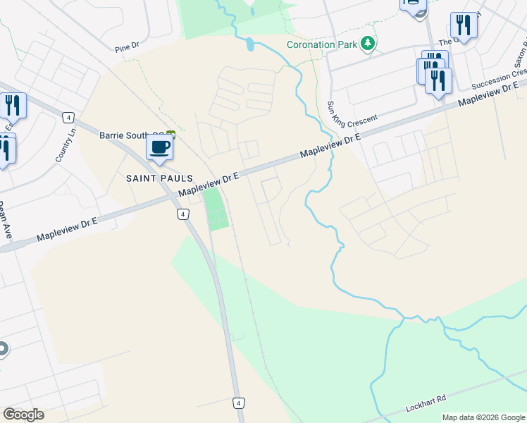 map of restaurants, bars, coffee shops, grocery stores, and more near 8 Culinary Lane in Barrie