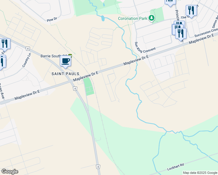 map of restaurants, bars, coffee shops, grocery stores, and more near in Barrie