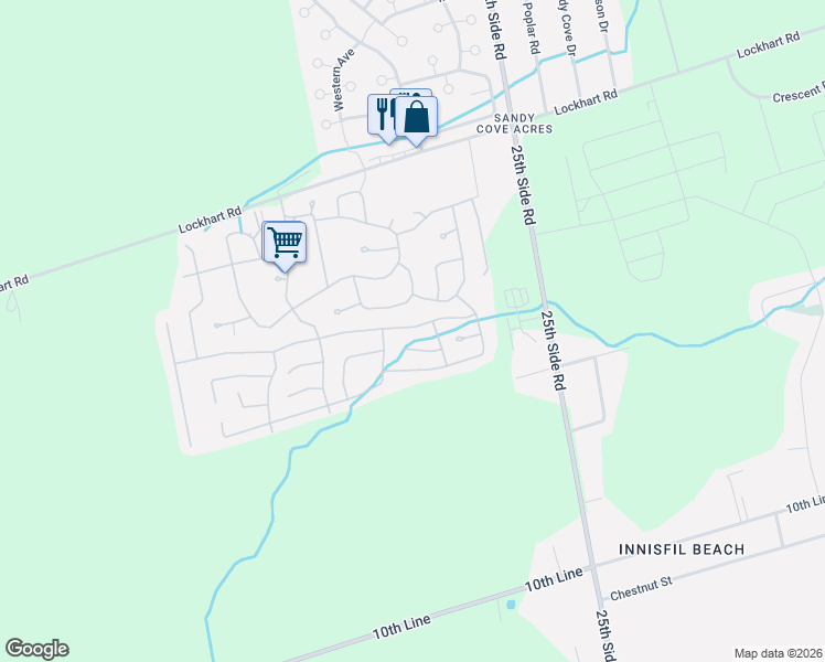 map of restaurants, bars, coffee shops, grocery stores, and more near in Innisfil