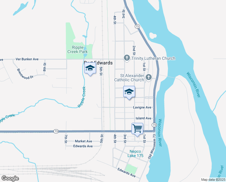 map of restaurants, bars, coffee shops, grocery stores, and more near 811 4th Street in Port Edwards