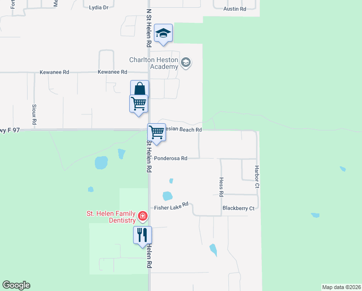 map of restaurants, bars, coffee shops, grocery stores, and more near 10055-10227 Ponderosa Road in Richfield Township
