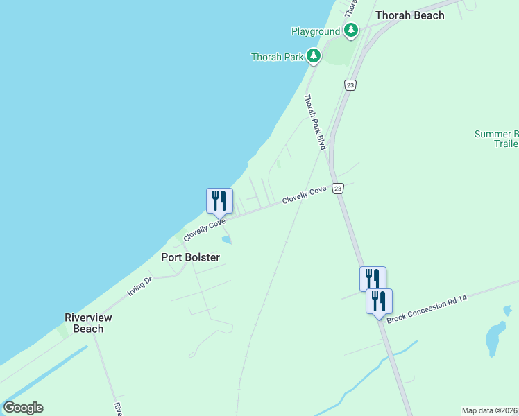 map of restaurants, bars, coffee shops, grocery stores, and more near 8 Sandy Cove Lane in Georgina