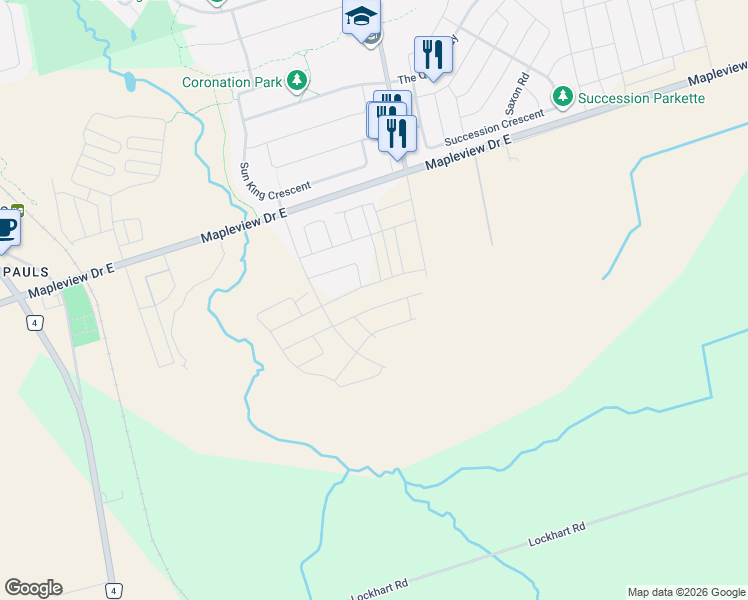 map of restaurants, bars, coffee shops, grocery stores, and more near 42 McAush Street in Barrie
