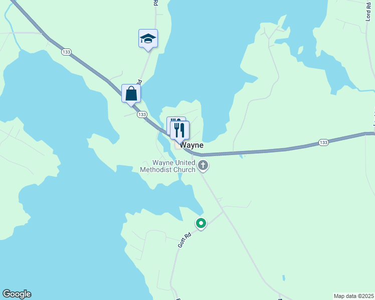 map of restaurants, bars, coffee shops, grocery stores, and more near Maine 133 in Wayne