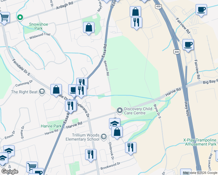 map of restaurants, bars, coffee shops, grocery stores, and more near in Barrie