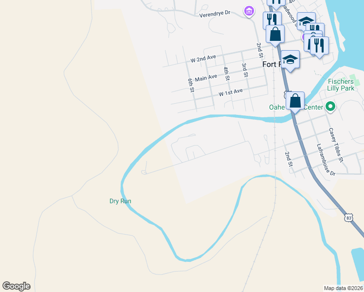 map of restaurants, bars, coffee shops, grocery stores, and more near 702 West Cedar Avenue in Fort Pierre