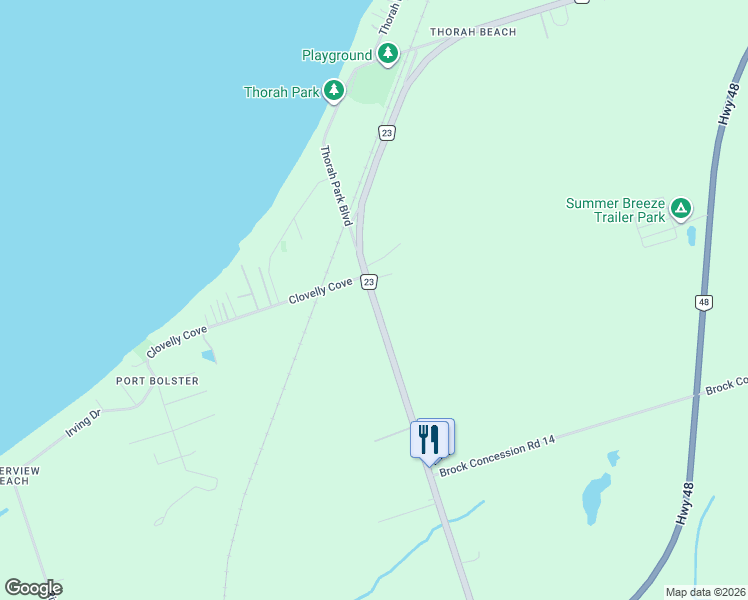 map of restaurants, bars, coffee shops, grocery stores, and more near 23505B Lake Ridge Road in Brock