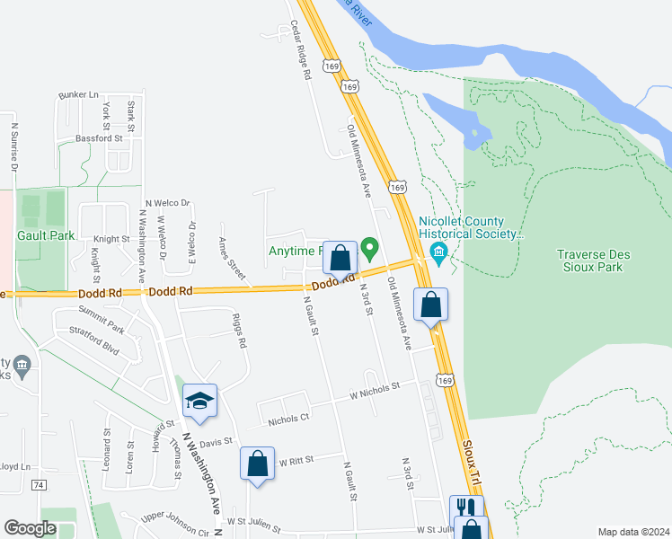 map of restaurants, bars, coffee shops, grocery stores, and more near 305 Beacon Circle in Saint Peter