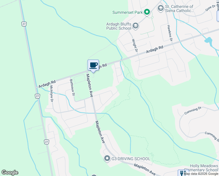 map of restaurants, bars, coffee shops, grocery stores, and more near 28 Silvercreek Crescent in Barrie