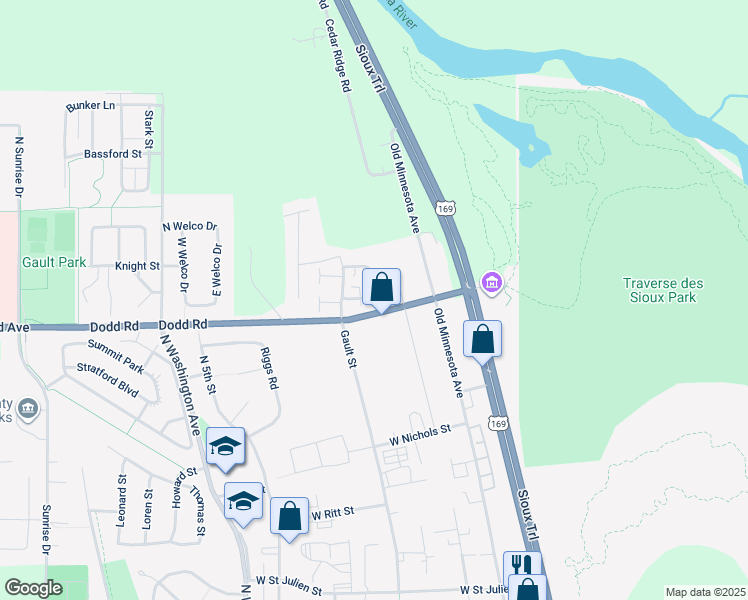 map of restaurants, bars, coffee shops, grocery stores, and more near 305 Beacon Circle in Saint Peter