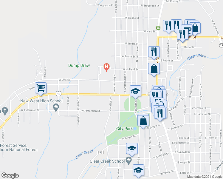 map of restaurants, bars, coffee shops, grocery stores, and more near 144 North Desmet Avenue in Buffalo
