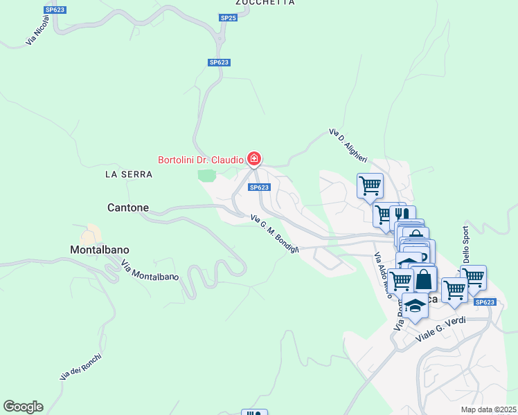 map of restaurants, bars, coffee shops, grocery stores, and more near 249 Via Montalbano in Zocca