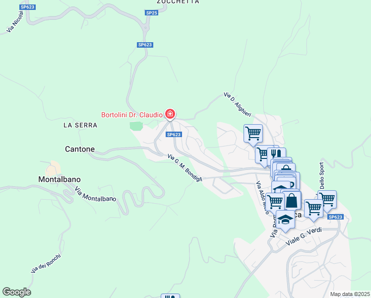 map of restaurants, bars, coffee shops, grocery stores, and more near 66 Via Verde Valle in Zocca