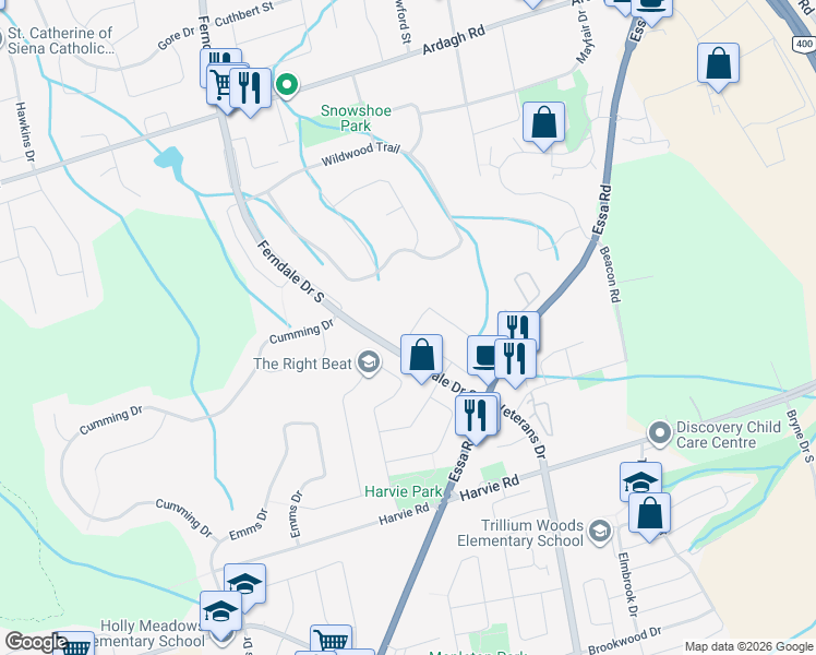 map of restaurants, bars, coffee shops, grocery stores, and more near in Barrie