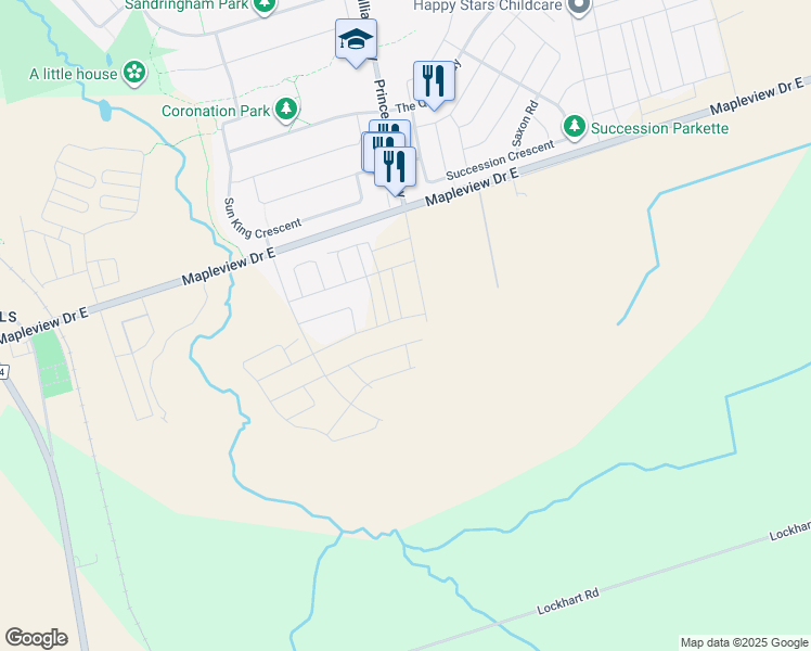 map of restaurants, bars, coffee shops, grocery stores, and more near 1921 Mapleview Drive in Barrie