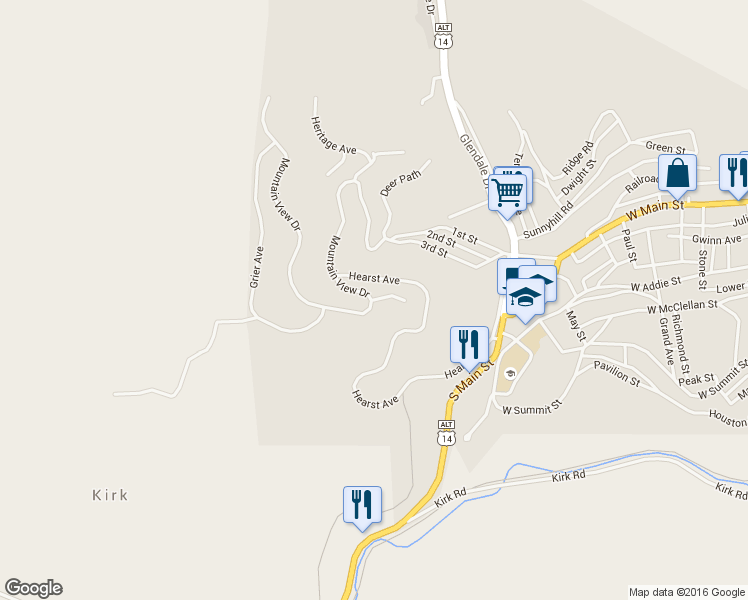 map of restaurants, bars, coffee shops, grocery stores, and more near 206 Tower Ridge Drive in Lead