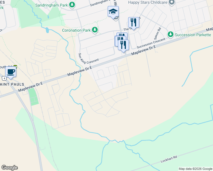 map of restaurants, bars, coffee shops, grocery stores, and more near 15 Barnyard Trail in Barrie