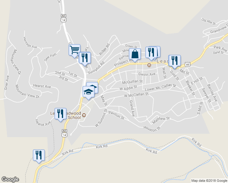 map of restaurants, bars, coffee shops, grocery stores, and more near 713 Upper Addie Street in Lead