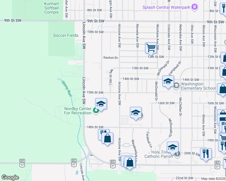 map of restaurants, bars, coffee shops, grocery stores, and more near 975 15th Street Southwest in Huron