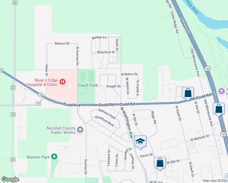 map of restaurants, bars, coffee shops, grocery stores, and more near 1800 Vista View Drive in Saint Peter