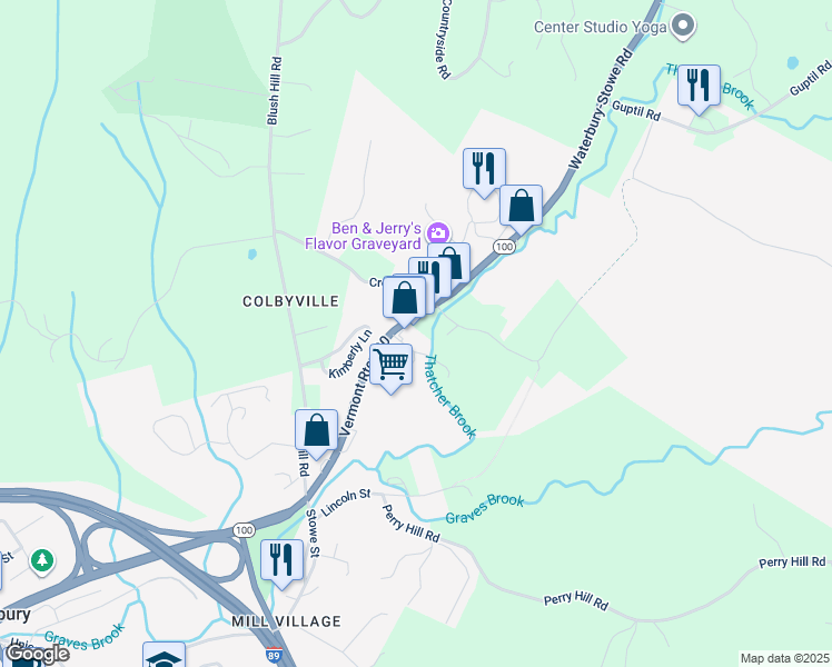 map of restaurants, bars, coffee shops, grocery stores, and more near 41 Lower Mill Road in Waterbury Village Historic District