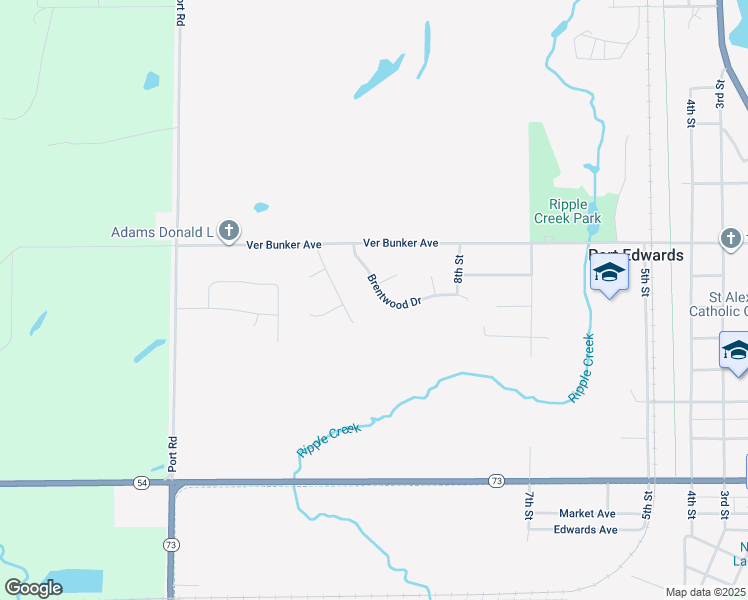map of restaurants, bars, coffee shops, grocery stores, and more near 941 Brentwood Drive in Port Edwards