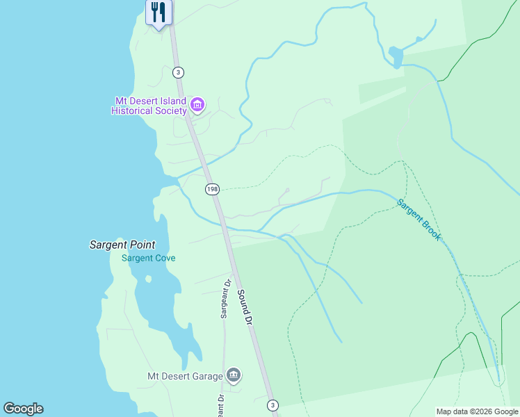 map of restaurants, bars, coffee shops, grocery stores, and more near 14-22 Giant Slide Road in Mount Desert