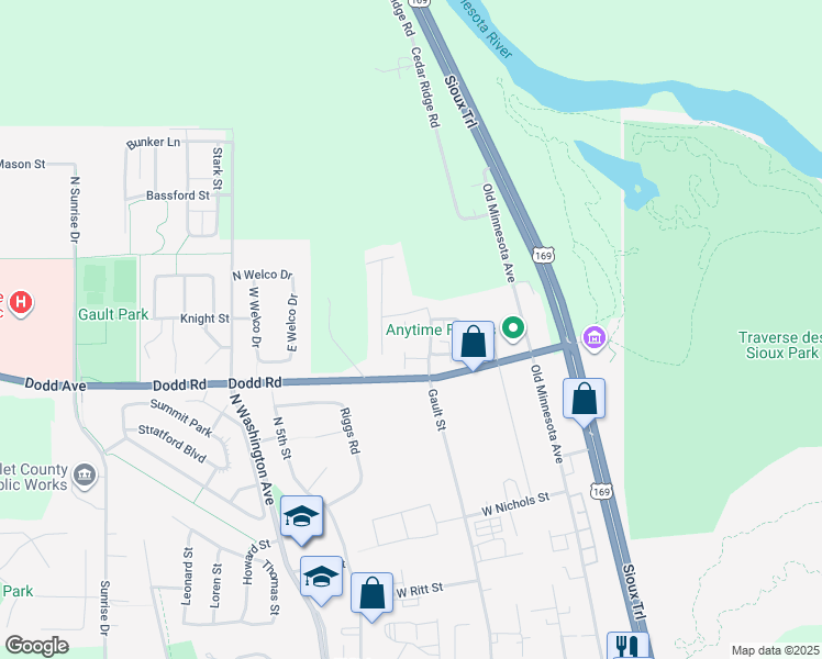 map of restaurants, bars, coffee shops, grocery stores, and more near 1808 Macintosh Court in Saint Peter