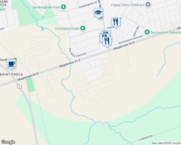 map of restaurants, bars, coffee shops, grocery stores, and more near 12 Barnyard Trail in Barrie