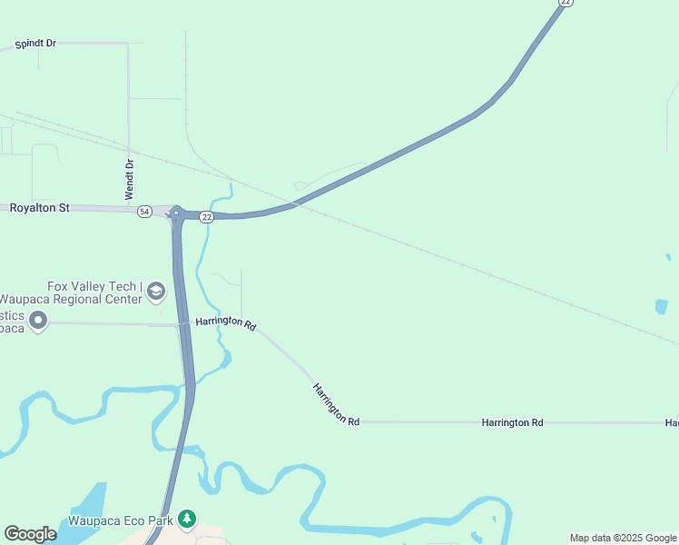 map of restaurants, bars, coffee shops, grocery stores, and more near Harrington Road in Waupaca