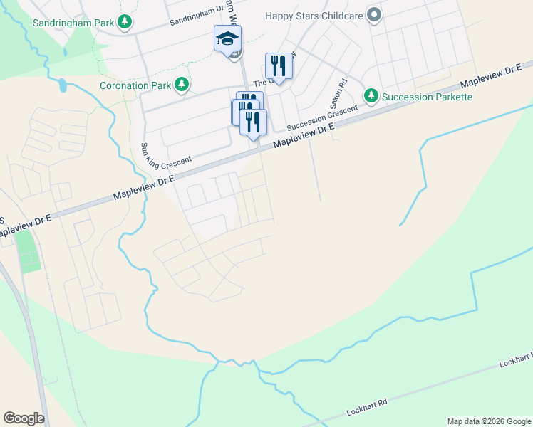 map of restaurants, bars, coffee shops, grocery stores, and more near 236 Prince William Way in Barrie