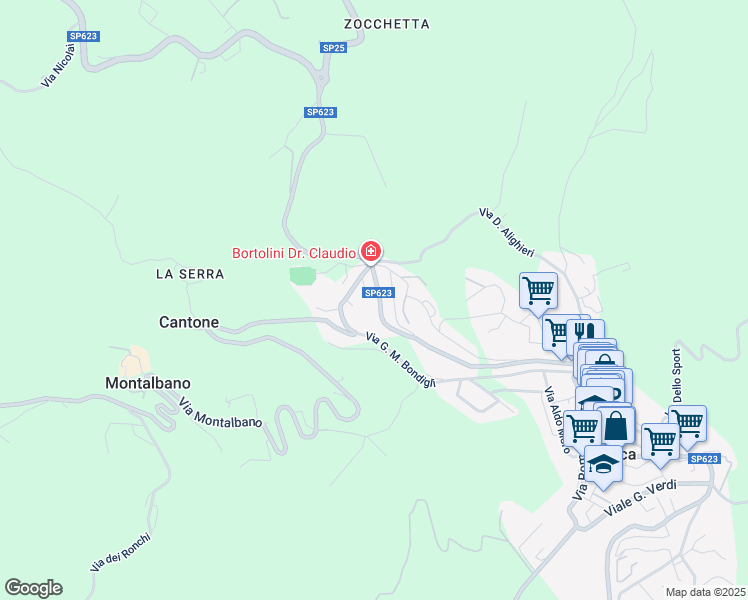 map of restaurants, bars, coffee shops, grocery stores, and more near 249 Via Montalbano in Zocca