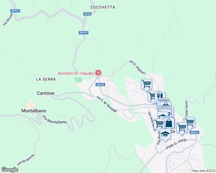 map of restaurants, bars, coffee shops, grocery stores, and more near 66 Via Verde Valle in Zocca