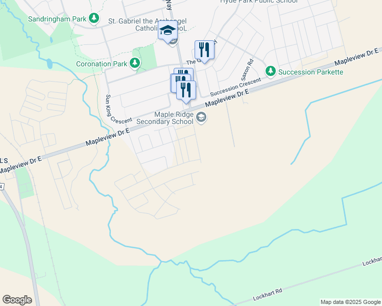 map of restaurants, bars, coffee shops, grocery stores, and more near 1921 Mapleview Drive in Barrie