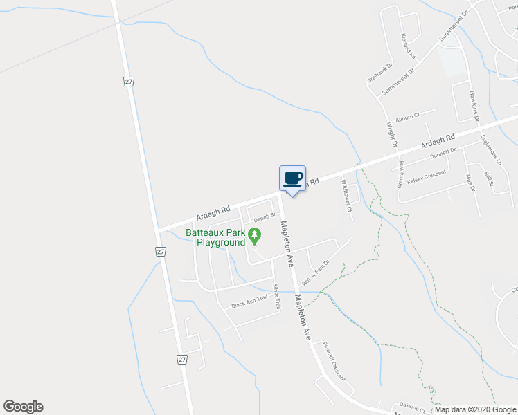 map of restaurants, bars, coffee shops, grocery stores, and more near 19 Cygnus Crescent in Barrie