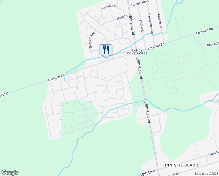 map of restaurants, bars, coffee shops, grocery stores, and more near 7 Trefoil Drive in Innisfil