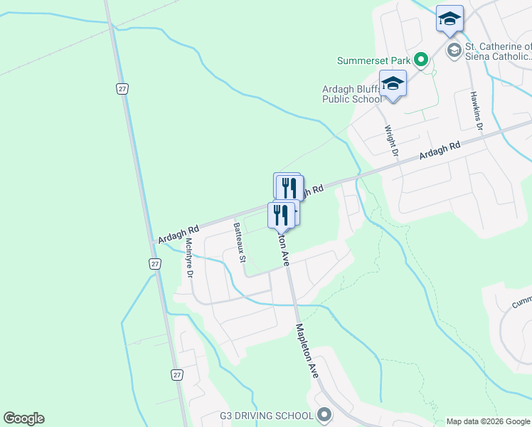 map of restaurants, bars, coffee shops, grocery stores, and more near 37 Cygnus Crescent in Barrie
