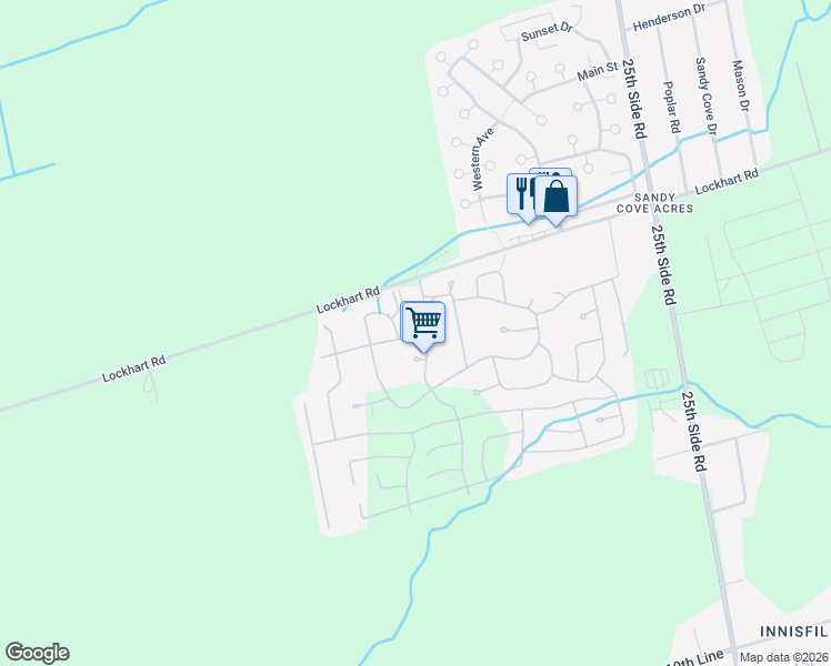 map of restaurants, bars, coffee shops, grocery stores, and more near 4 Weeping Willow Drive in Innisfil