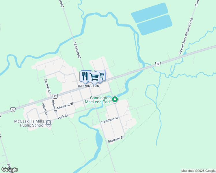 map of restaurants, bars, coffee shops, grocery stores, and more near 21 Peace Street in Brock