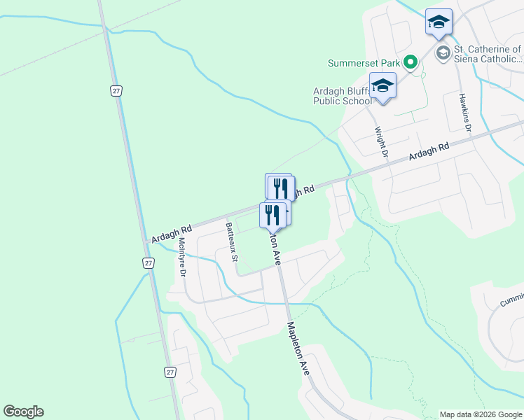 map of restaurants, bars, coffee shops, grocery stores, and more near 477 Mapleton Avenue in Barrie