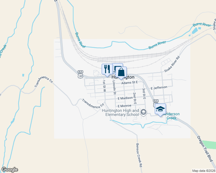 map of restaurants, bars, coffee shops, grocery stores, and more near 90 W Adams St in Huntington