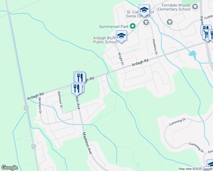 map of restaurants, bars, coffee shops, grocery stores, and more near 29 Primrose Crescent in Barrie