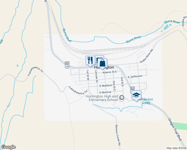 map of restaurants, bars, coffee shops, grocery stores, and more near 30 Adams Street West in Huntington